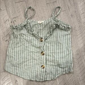 Green Striped croptop with Button Detail